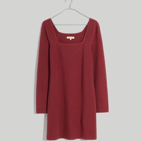 Madewell Women’s Ribbed long sleeve square neck Bodycon Mini Dress size M NWT! - Picture 1 of 8